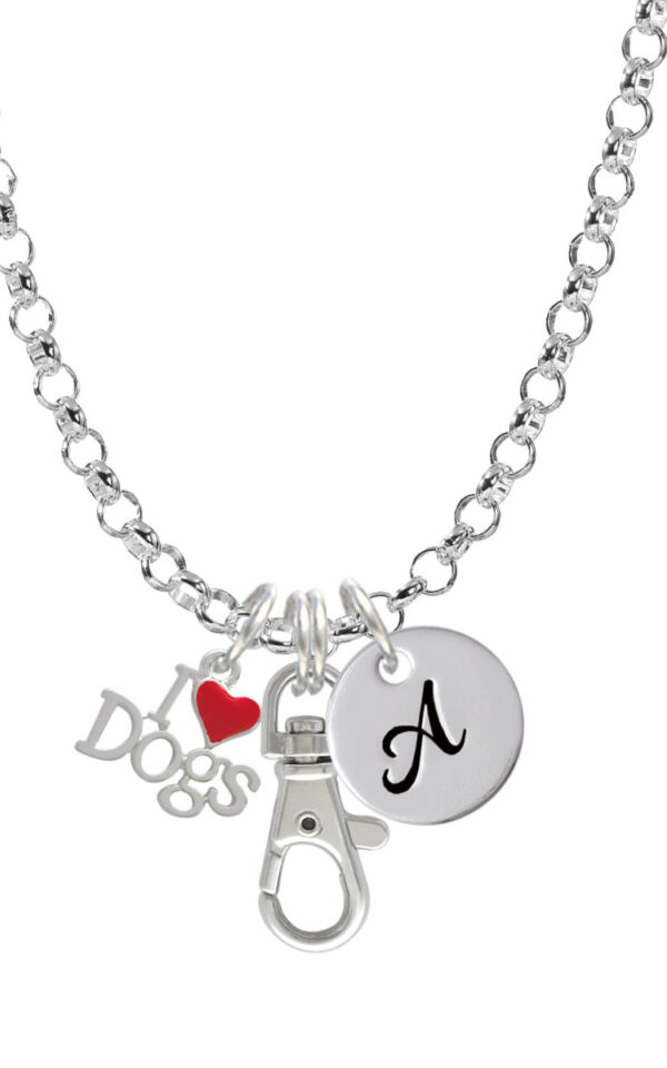 I love Dogs with Red Heart Initial Badge Clip Necklace