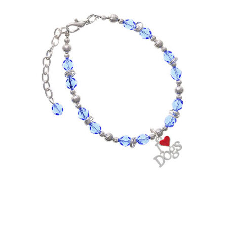 I love Dogs with Red Heart Light Blue Beaded Bracelet