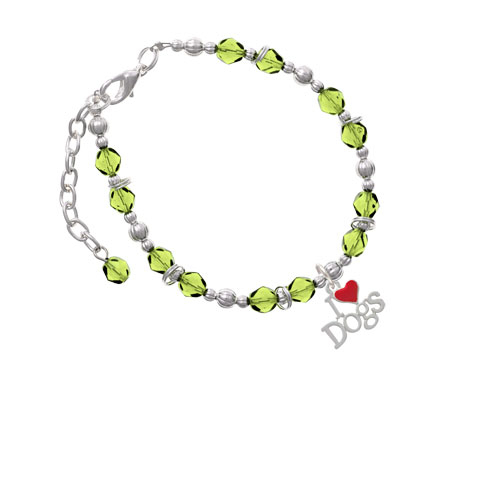 I love Dogs with Red Heart Lime Green Beaded Bracelet