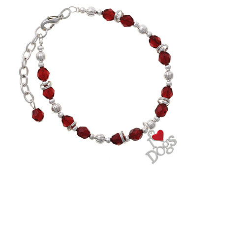 I love Dogs with Red Heart Maroon Beaded Bracelet
