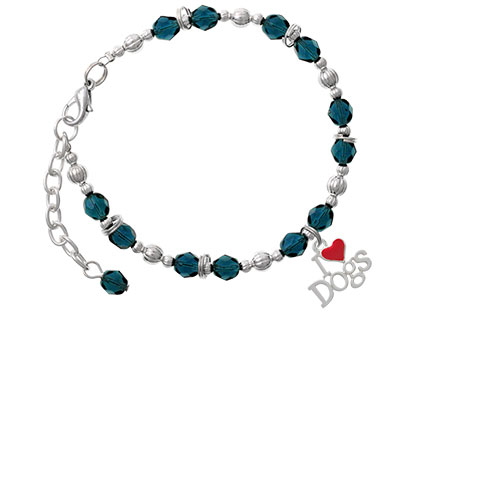 I love Dogs with Red Heart Navy Blue Beaded Bracelet