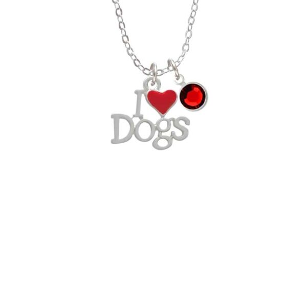 I love Dogs with Red Heart Necklace with Red Crystal Drop