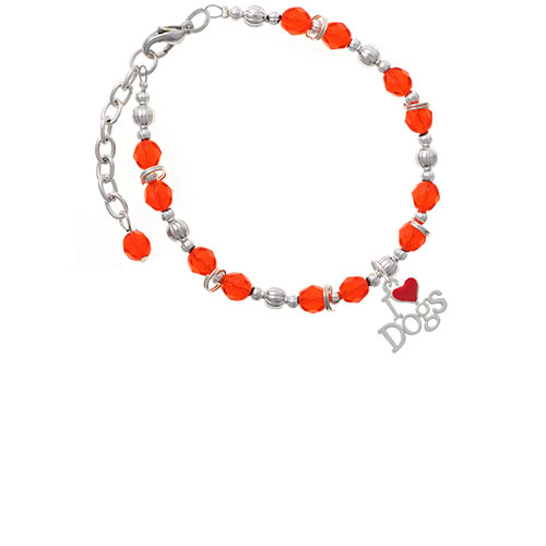 I love Dogs with Red Heart Orange Beaded Bracelet