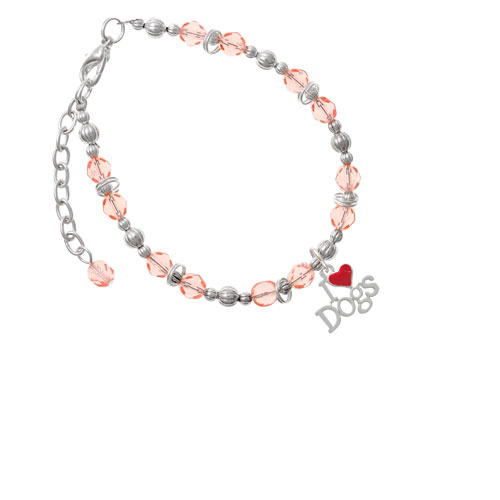 I love Dogs with Red Heart Pink Beaded Bracelet