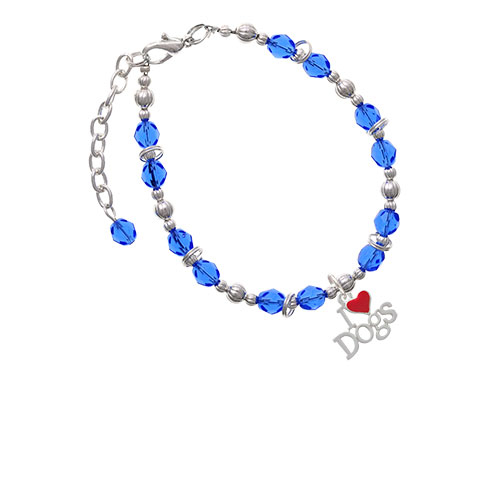 I love Dogs with Red Heart Royal Blue Beaded Bracelet