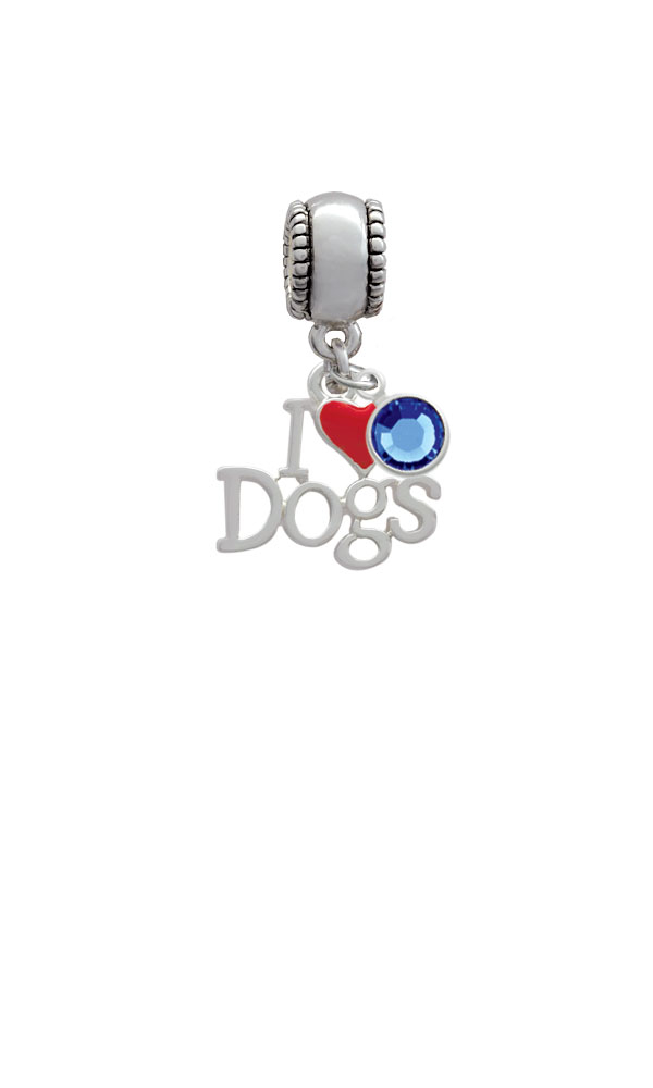 I love Dogs with Red Heart Silver Plated Charm Bead with Crystal Drop, Select Your Color