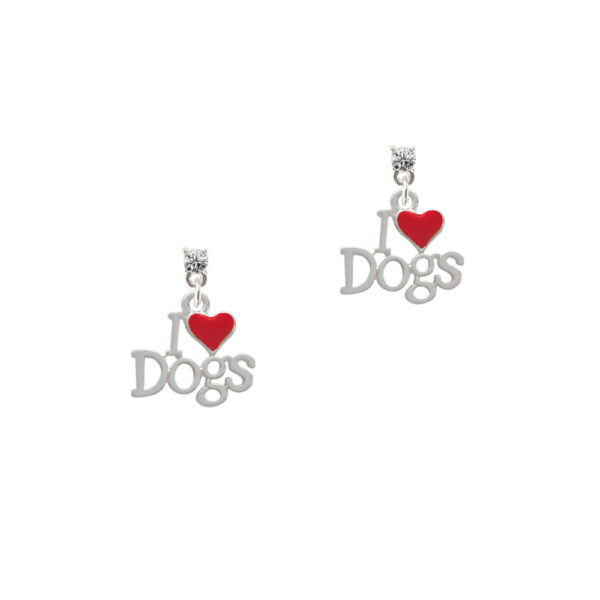 I love Dogs with Red Heart Silver Plated Crystal Post Earrings, Select Your Color