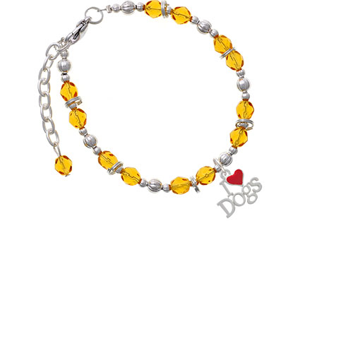 I love Dogs with Red Heart Yellow Beaded Bracelet