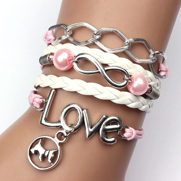 Infinity Friendship Dog Love Pearl Leather Charm Alloy Bracelet Cute