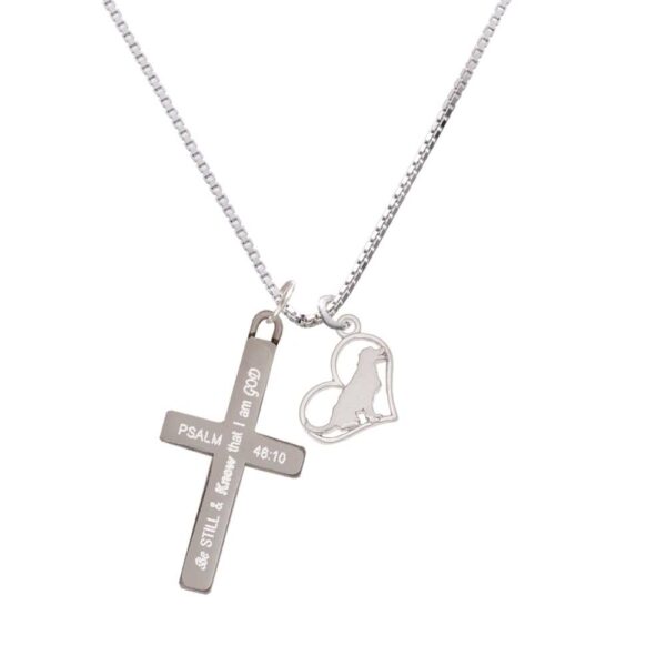 Labrador Silhouette Heart - Be Still and Know - Cross Necklace