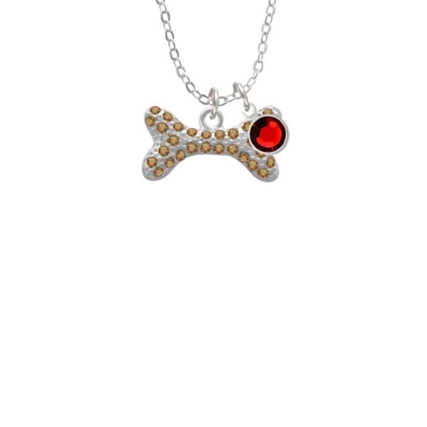 Large Brown Crystal Dog Bone Necklace with Red Crystal Drop