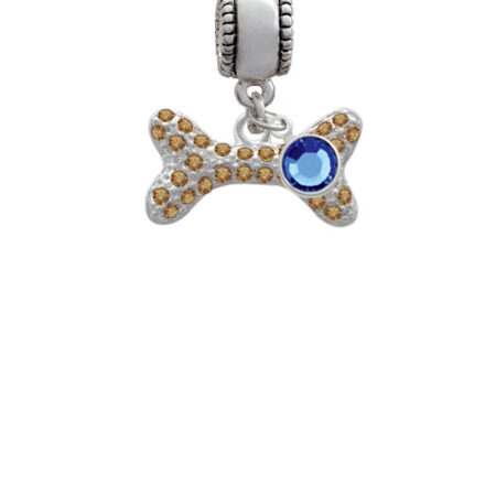 Large Brown Crystal Dog Bone Silver Plated Charm Bead with Crystal Drop, Select Your Color