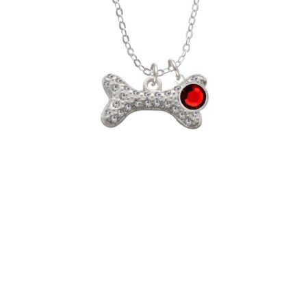 Large Clear Crystal Dog Bone Necklace with Red Crystal Drop