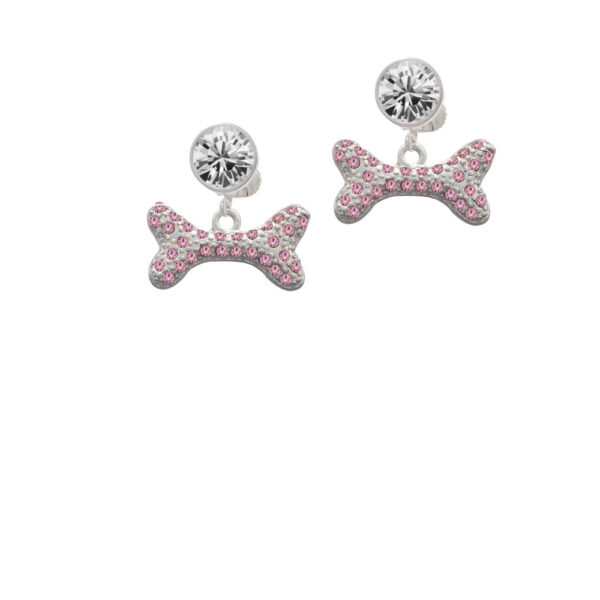 Large Light Pink Crystal Dog Bone Crystal Clip On Earrings