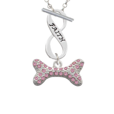 Large Light Pink Crystal Dog Bone Faith Infinity Toggle Necklace