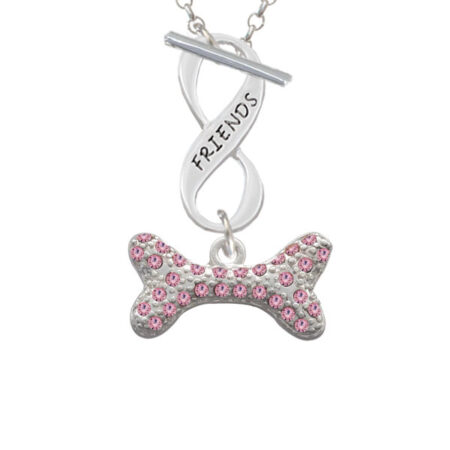 Large Light Pink Crystal Dog Bone Friends Infinity Toggle Necklace