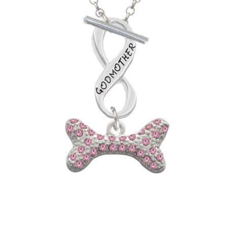 Large Light Pink Crystal Dog Bone Godmother Infinity Toggle Necklace