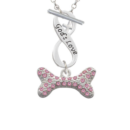 Large Light Pink Crystal Dog Bone God's Love Infinity Toggle Necklace