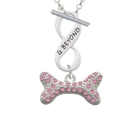 Large Light Pink Crystal Dog Bone Infinity and Beyond Toggle Necklace