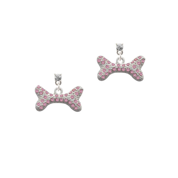 Large Light Pink Crystal Dog Bone Silver Plated Crystal Post Earrings, Select Your Color