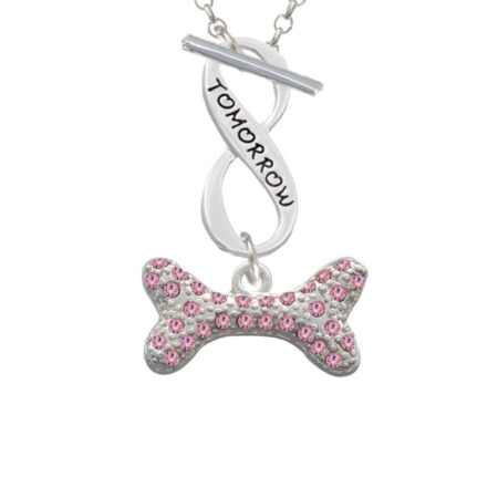 Large Light Pink Crystal Dog Bone Today Tomorrow Infinity Toggle Necklace