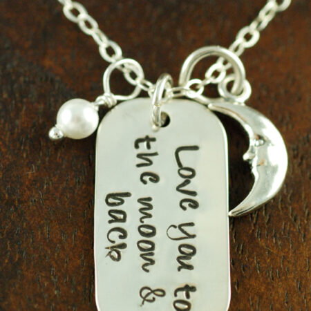 Love you to the Moon and Back with Puffed Moon and Pearl Custom Necklace