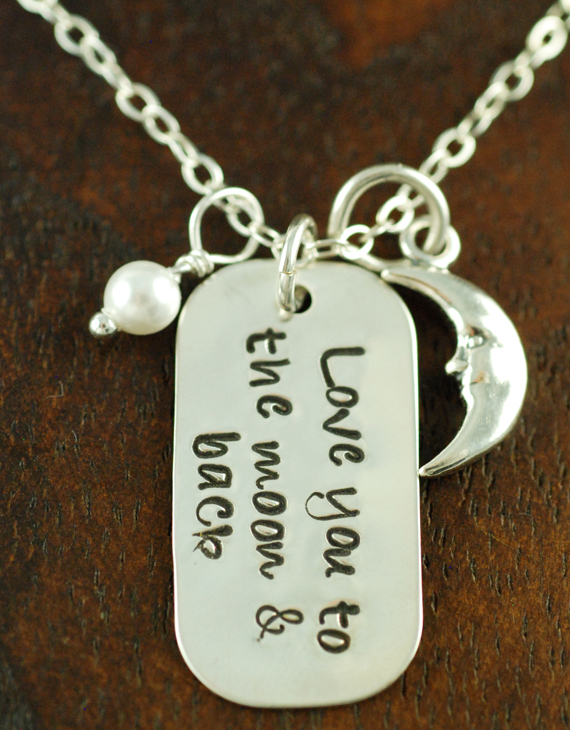 Love you to the Moon and Back with Puffed Moon and Pearl Custom Necklace