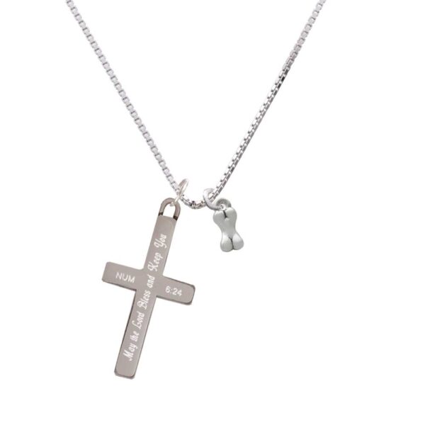 Mini 3-D Dog Bone - Bless and Keep You - Cross Necklace
