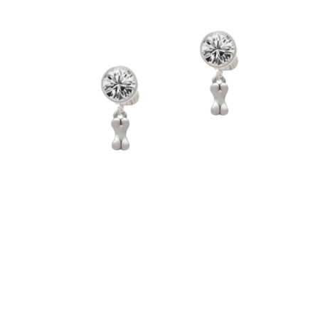 Mini 3-D Dog Bone Crystal Clip On Earrings