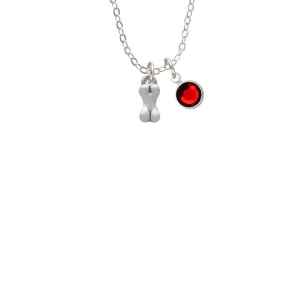 Mini 3-D Dog Bone Necklace with Red Crystal Drop