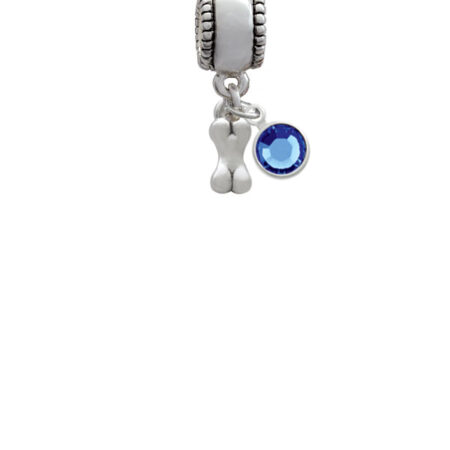 Mini 3-D Dog Bone Silver Plated Charm Bead with Crystal Drop, Select Your Color