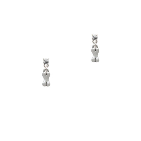 Mini 3-D Dog Bone Silver Plated Crystal Post Earrings, Select Your Color