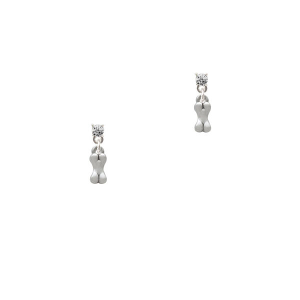 Mini 3-D Dog Bone Silver Plated Crystal Post Earrings, Select Your Color