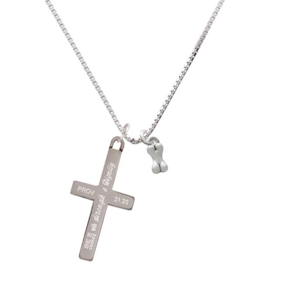 Mini 3-D Dog Bone - Strength and Dignity - Cross Necklace