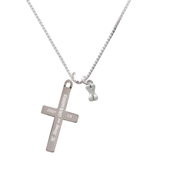 Mini 3-D Dog Bone - Strong and Courageous - Cross Necklace
