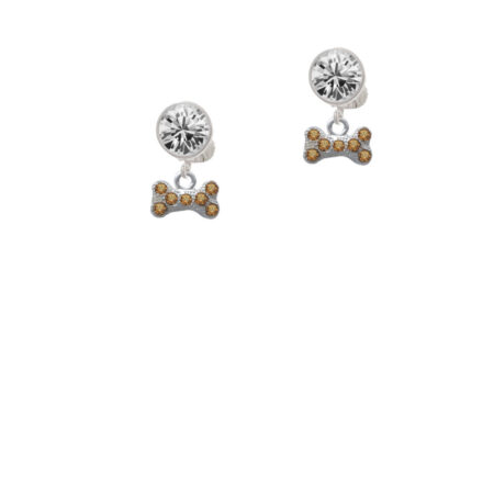 Mini Brown Crystal Dog Bone Crystal Clip On Earrings