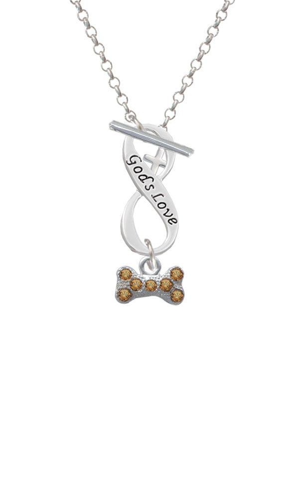 Mini Brown Crystal Dog Bone God's Love Infinity Toggle Necklace
