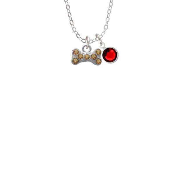 Mini Brown Crystal Dog Bone Necklace with Red Crystal Drop