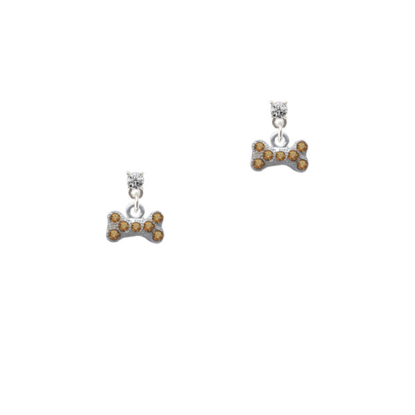 Mini Brown Crystal Dog Bone Silver Plated Crystal Post Earrings, Select Your Color