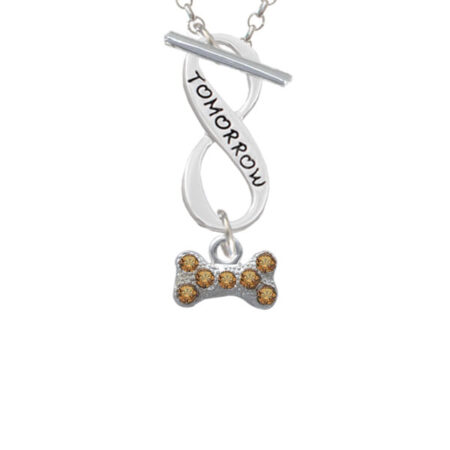 Mini Brown Crystal Dog Bone Today Tomorrow Infinity Toggle Necklace