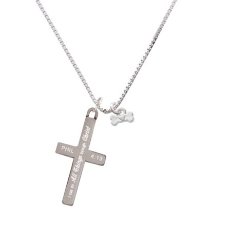 Mini Dog Bone with Heart - I Can Do All Things - Cross Necklace