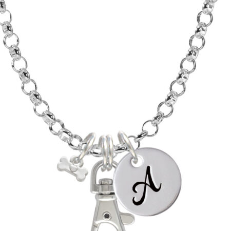 Mini Dog Bone with Heart Initial Badge Clip Necklace