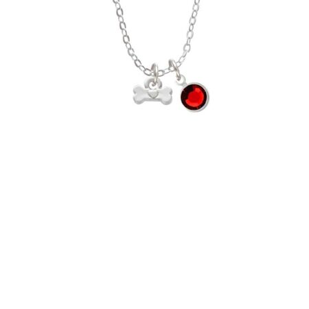 Mini Dog Bone with Heart Necklace with Red Crystal Drop