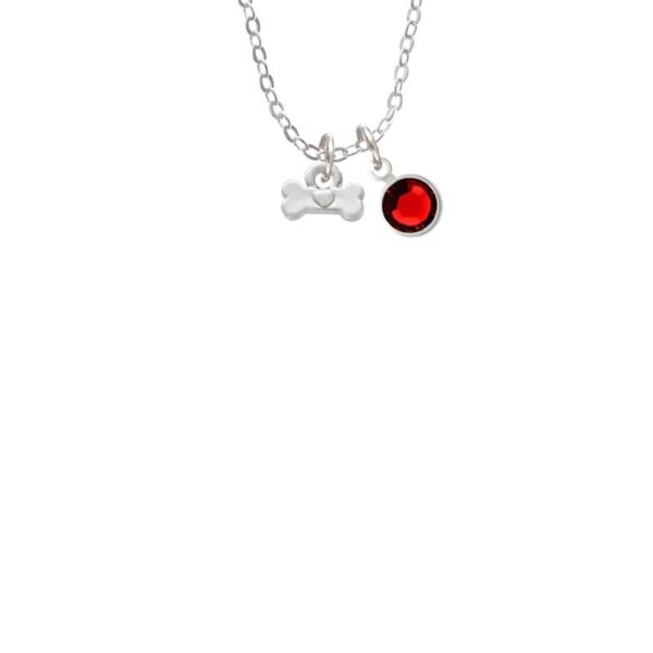 Mini Dog Bone with Heart Necklace with Red Crystal Drop