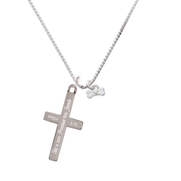 Mini Dog Bone with Heart - She is More Precious - Cross Necklace