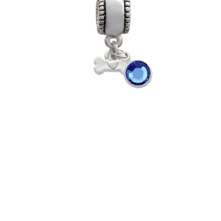 Mini Dog Bone with Heart Silver Plated Charm Bead with Crystal Drop, Select Your Color