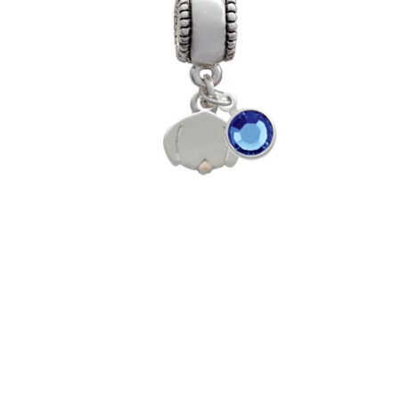 Mini Dog Face with Tongue Silver Plated Charm Bead with Crystal Drop, Select Your Color