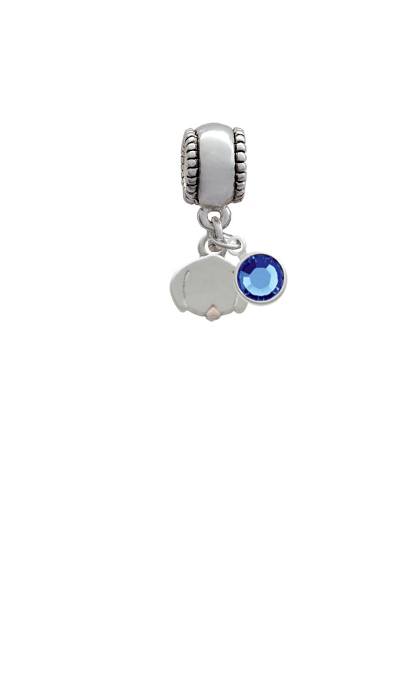 Mini Dog Face with Tongue Silver Plated Charm Bead with Crystal Drop, Select Your Color