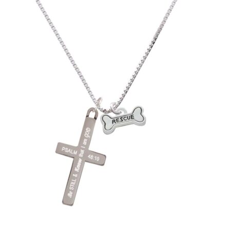 Mini ''Rescue'' Dog Bone - Be Still and Know - Cross Necklace