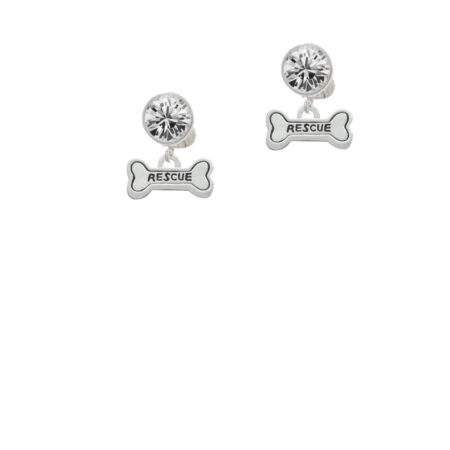 Mini ''Rescue'' Dog Bone Crystal Clip On Earrings